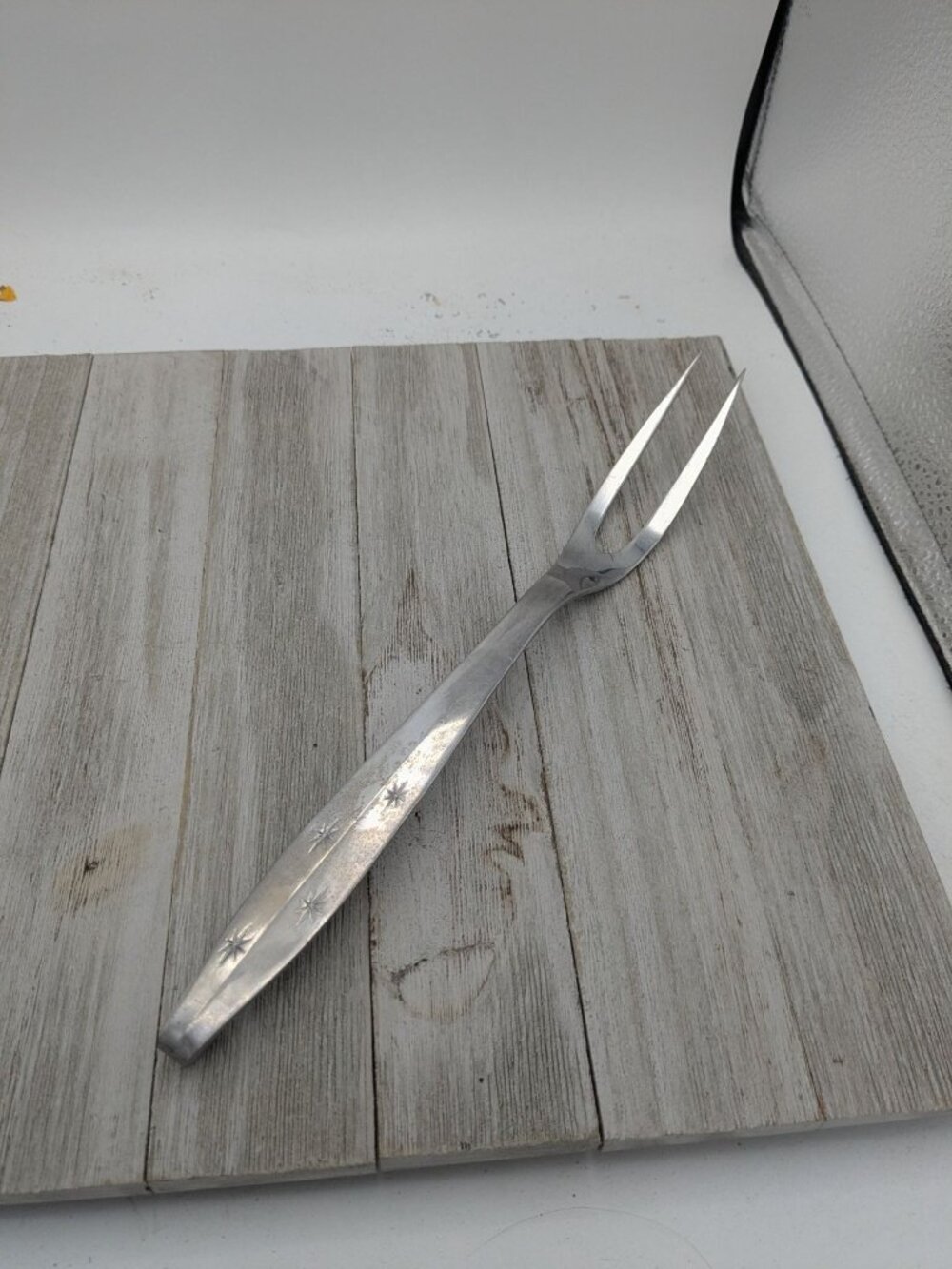 Vintage Regent Sheffield Solid Stainless Steel Meat Serving Fork Star Design